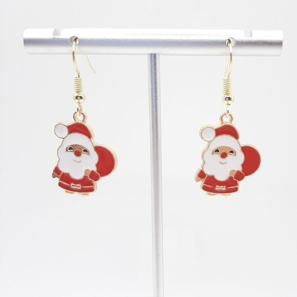 𝅺Santa Claus Christmas Dangle Earrings French Hooks New - Picture 2 of 3